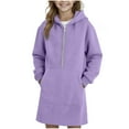 thumbnail image 1 of BFHHYA Girls Longline Hooded Sweatshirt Dress Half-Zip Fleece-Lined Hoodie Long Sleeve Pullover for School Daily Wear & Weekend Outings (4-15Y), 1 of 2
