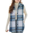 thumbnail image 1 of BFHHYA Girls' Mid-Length Plaid Vest Sleeveless Button Down Collared Vest Lightweight Casual Shirt Jacket for Layered Wearing (5-15Y), 1 of 8