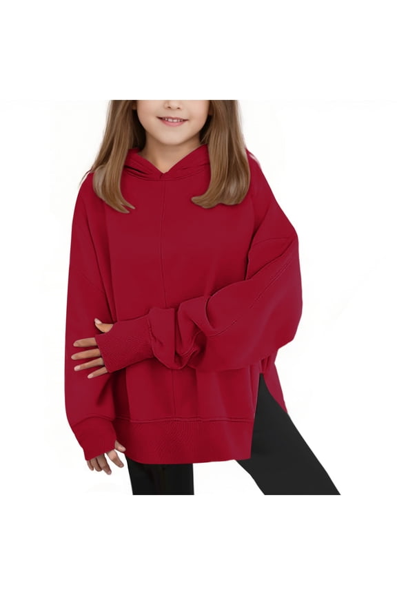 Girls' Oversized Fleece Hoodie Kids Teen Drop Shoulder Side Slits Hooded Sweatshirt Long-Sleeve Pullover with Thumb Holes (5-14Y)