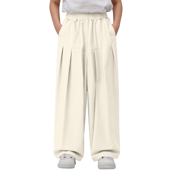 BFHHYA Girls Palazzo Pants High Waist Wide Leg Boho Pants Tween Summer Casual Beach Trouser with Pockets 4-16 Years