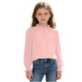 thumbnail image 1 of BFHHYA Girls Puff Long Sleeve Shirts Dots Print Ruffle Crewneck Tops Teen Fashion Solid Basic Tee for Girls Size 5-14 Years, 1 of 5