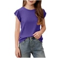 thumbnail image 1 of BFHHYA Girls Ruffle Short Sleeve T-Shirt Ribbed Ice Silk Round Neck Tops Tweens Girls Casual Summer Tees Shirts Size 1-11 Years, 1 of 5