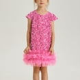 thumbnail image 1 of BFHHYA Girls Short Sleeve Sequin Dress A-Line Round Neck Glitter Tulle Dress Ruffle Hem Party Dress Birdthday Performance 0-53 Years, 1 of 8