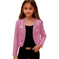 thumbnail image 1 of BFHHYA Girls' Sparkle Shiny Cardigan Long Sleeve Cropped Cardigan Casual Shrug for Dress & Daily Wear, for Holiday Gatherings & Formal Events(4-14Y), 1 of 9