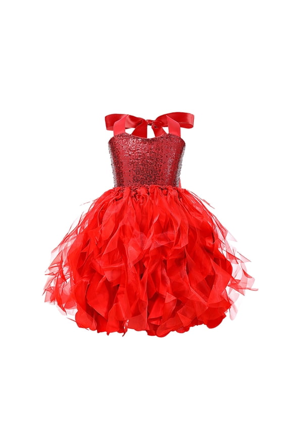 Girls Sparkly Sequin Tutu Dresses Layered Sleeveless Swing Dresses Teens Gils (2-10 Years) Princess Birthday Party Dress