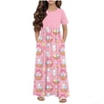 thumbnail image 1 of BFHHYA Girls Spring Easter Dress Short Sleeve Floral Print Dresses Long Holiday Sundress for Youth Girls Szie 4-14 Years, 1 of 5