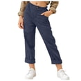 thumbnail image 1 of BFHHYA Girls Summer Capri Pants Cotton Linen Straight Leg Cropped Trousers Casual High Waist Pants with Pockets Size 5-16 Years, 1 of 7