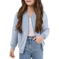 thumbnail image 1 of BFHHYA Girls Zip-Up Baseball Jacket Lightweight Jacquard Fall Jacket Long Sleeve Casaul Jacket for Fall Daily Commutes (5-14Y), 1 of 7
