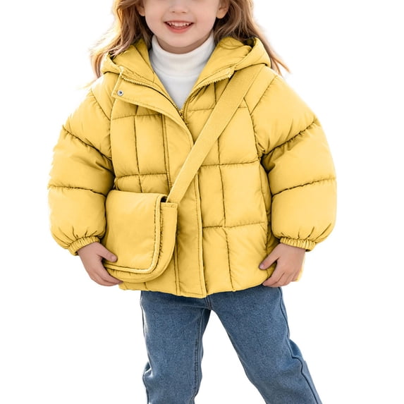 BFHHYA Girls Zip Up Quilted Jacket with Crossbody Bag Trendy Warm Puffer Hooded Coat Fall Winter Outwear 2 Piece Jackets and Bag