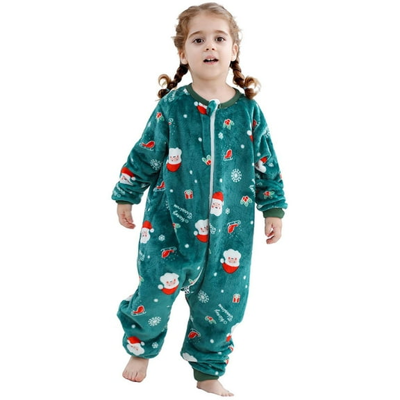 BFHHYA Infants Kids Christmas Flannel Romper Printed Zip-Up Warm One-Piece Outfit Fleece Long Sleeve Jumpsuit Loungewear for Winter Holiday Photos(0-6Y)