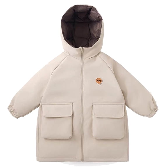 BFHHYA Kids (2-14Y) Waterproof Puffer Coat Boys Girls Winter Shell Jacket Mid-Length Thickened Hooded Outdoor Jacket with Flap Pockets
