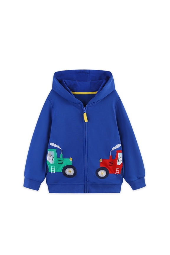 Kids (2-7Y) Zip-Up Hoodie Jacket Girls Boys Truck Printed Sweatshirt Long Sleeve Cotton Outerwear for Weekend Errands & Outdoor Playdates