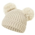 thumbnail image 1 of BFHHYA Kids Boys Girls Winter Beanie Baby Toddler Infant Ski Pom-Pom Warm Knit Hat Solid Cuffed Skull Hat 0-1 Years Kids, 1 of 6