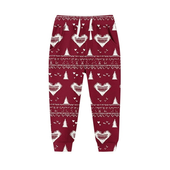 BFHHYA Kids' Christmas Printed Sweatpants Boys Girls Fleece Elastic-Waist Drawstring Cuffed Joggers Casual Sports Pants (2-13Y)