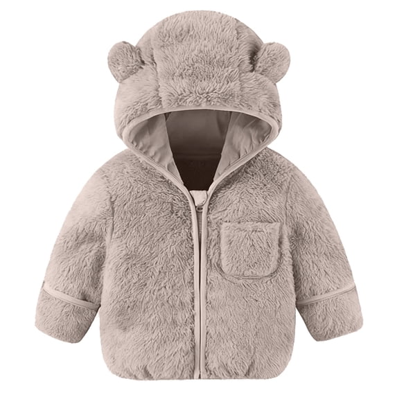 BFHHYA Kids' Flannel Fleece Hooded Jacket Boys & Girls Bear-Ear Warm Full Zip Coat Loose Casual Cute Outerwear for Winter Outings & Lounging