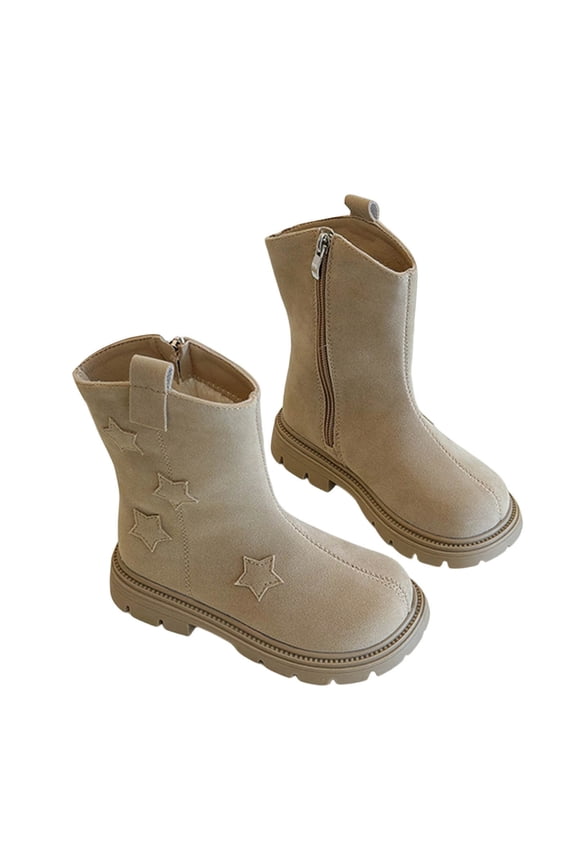 Kids' Fleece-Lined Snow Boots Boys Girls Side Zipper Mid Calf Boots Star Warm Hiking Boots for Festive Events & Cold Days Outings