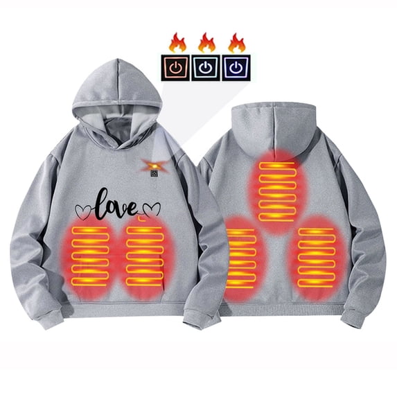 BFHHYA Kids' Heated Hoodie Boys Girls LOVE Printed Heating Sweatshirt 3-Speed Temperature Control Long-Sleeve Winter Pullover with Pockets(4-14Y)