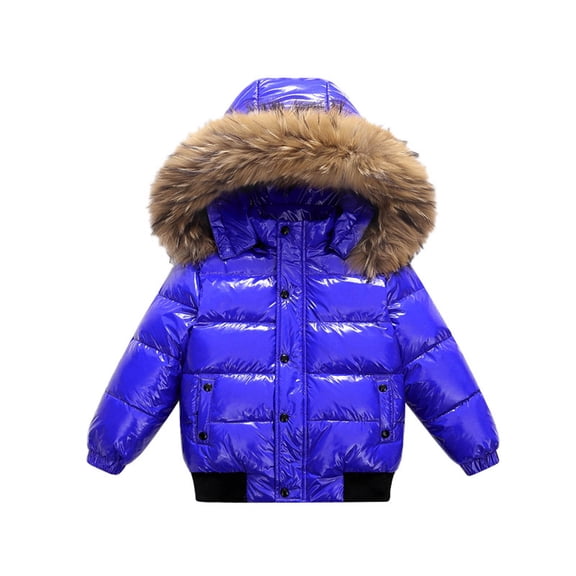 BFHHYA Kids Down Jacket Boys Girls Furry Collar Hood Parka Coat Zip-up Warm Outwear with Removable Hood ,for Winter Outdoor & Festive Gatherings(2-11 Years)