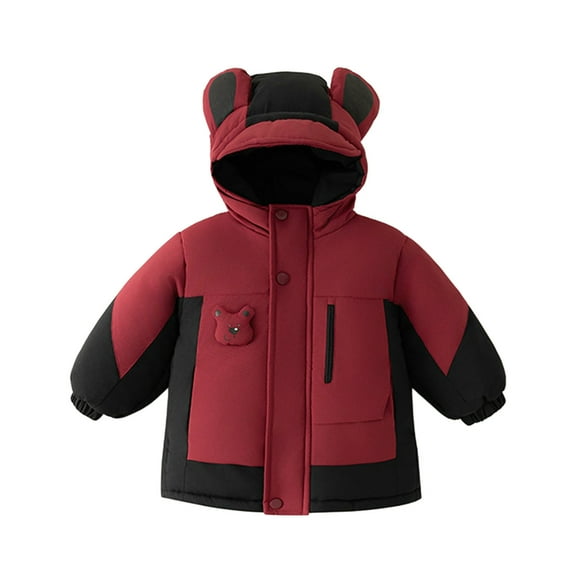BFHHYA Kids Sherpa-Lined Shell Jacket Boys Girls Windproof Waterproof Outdoor Thickened Parka Winter Colorblock Warm Hooded Coat for Ski Trips (1-10Y)