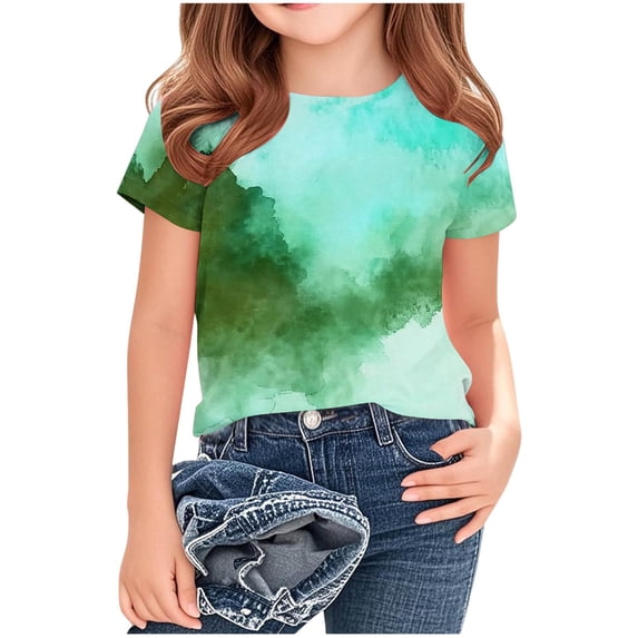 BFHHYA Kids Tie Dye Shirts Casual Crew Neck Short Sleeve T-Shirts Fashion Summer Tops for Boys & Girls 3-14 Years