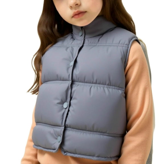 BFHHYA Kids' Unisex Fall/Winter Puffer Vest Kids Sleeveless Button-Down Stand Collar Coat Warm Outerwear for Winter Layered Wear(2-10Y)