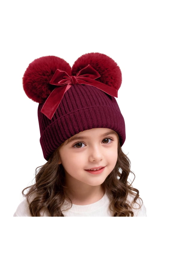 Kids Winter Beanie Hat Warm Ski Caps with Double Pompom Baby Toddler Fleece Lined Knit Hat for Boys Girls(6M-1.5Y)