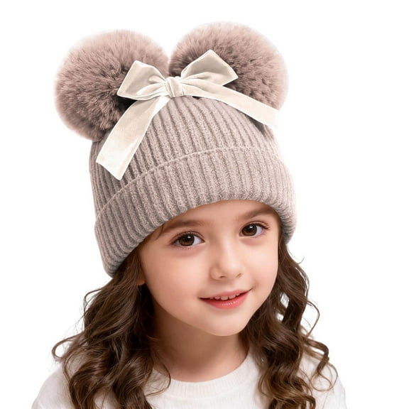 BFHHYA Kids Winter Beanie Hat Warm Ski Caps with Double Pompom Baby Toddler Fleece Lined Knit Hat for Boys Girls(6M-1.5Y)