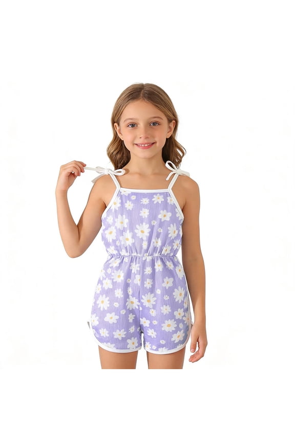 Little Girls Summer Floral Romper Adjustable Tie-Up Strap Short Jumpsuits Cute Shorts Overalls for Girls Size 2-5 Years