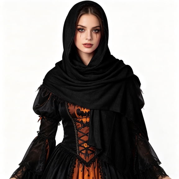 BFHHYA Medieval Hooded Cloak Renaissance Cowl Cape Vintage Cotton Multifunctional Shawl Scarf for Halloween Themed Party