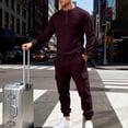 thumbnail image 1 of BFHHYA Men's 2 Piece Tracksuit Crew Neck Long Sleeve Henley Shirts Drawstring Elastic Waist Cargo Pants Set Casual Sweatsuit Set, 1 of 8