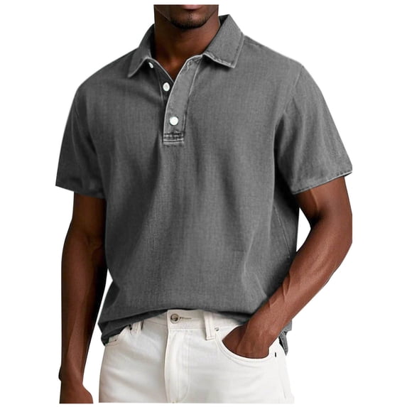 BFHHYA Men's Vintage Washed Tee Shirts Button Up Collared Short Sleeve Tops Casual Denim Shirts