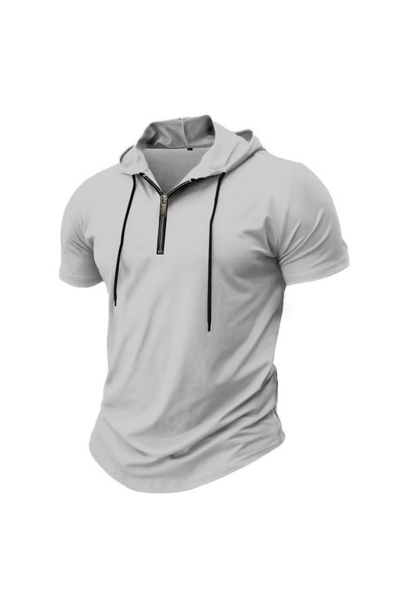 Mens Athletic Shirts Quarter Zip Pullover Hoodie Short Sleeve Workout Shirts Cusual Hooded Muscle Shirt
