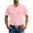 thumbnail image 1 of BFHHYA Mens Cotton Linen Shirts Short Sleeve Button Down Shirts Basic Solid Summer Tops with Chest Pockets, 1 of 5