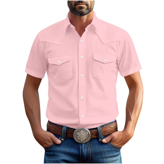 BFHHYA Mens Cotton Linen Shirts Short Sleeve Button Down Shirts Basic Solid Summer Tops with Chest Pockets