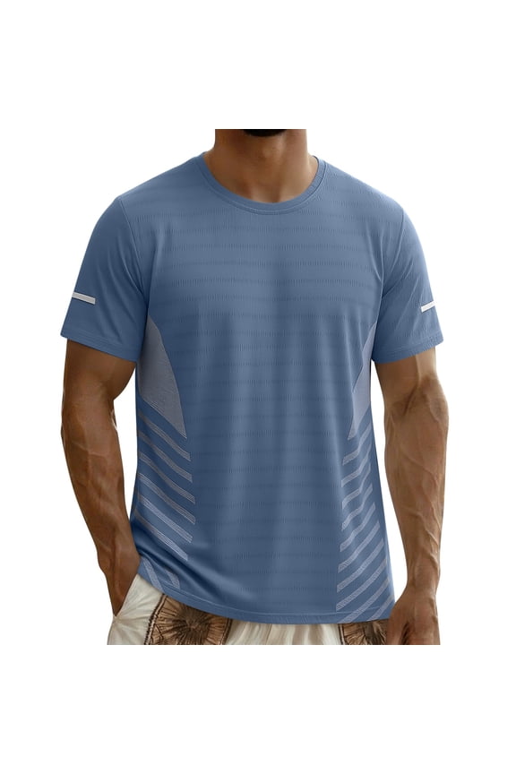 Mens Workout Athletic Shirts Big & Tall Crew Neck Quick Dry Ice Silk Short Sleeve Tops Casual Summer Leightweight Shirts
