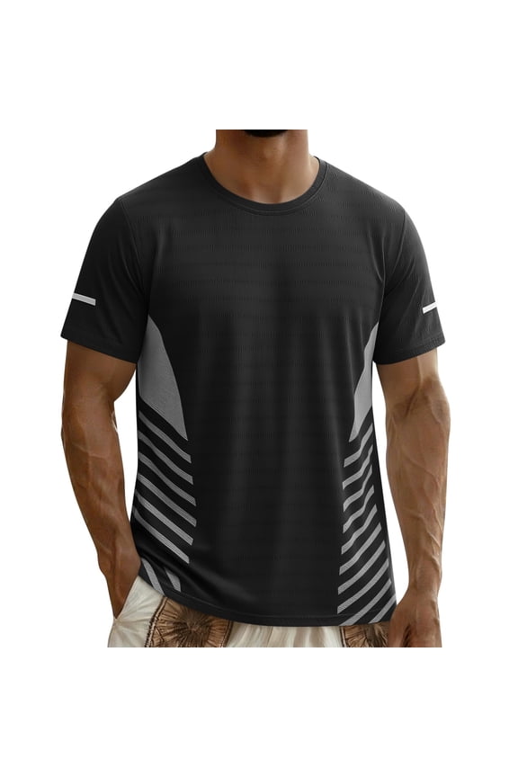 Mens Workout Athletic Shirts Big & Tall Crew Neck Quick Dry Ice Silk Short Sleeve Tops Casual Summer Leightweight Shirts