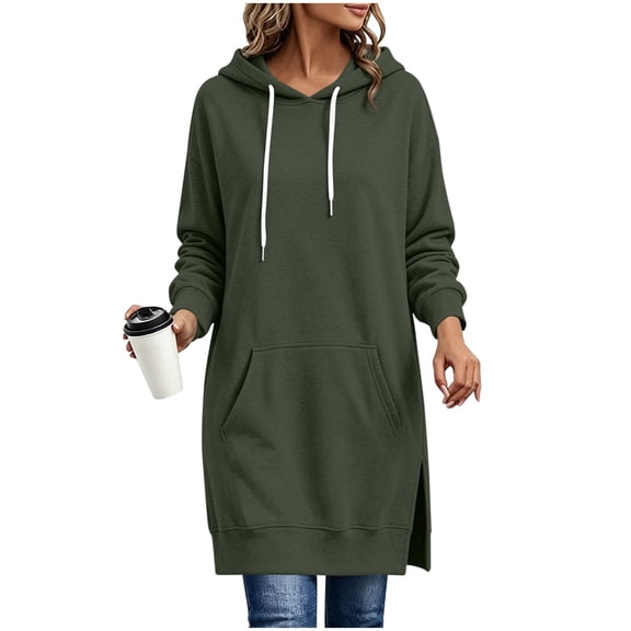 BFHHYA Oversized Sweatshirt for Women Casual Long Sleeve Pullover Tops Dressy Side Split Hem Tops Soft Comfy Drawstring Hoodies with Pocket