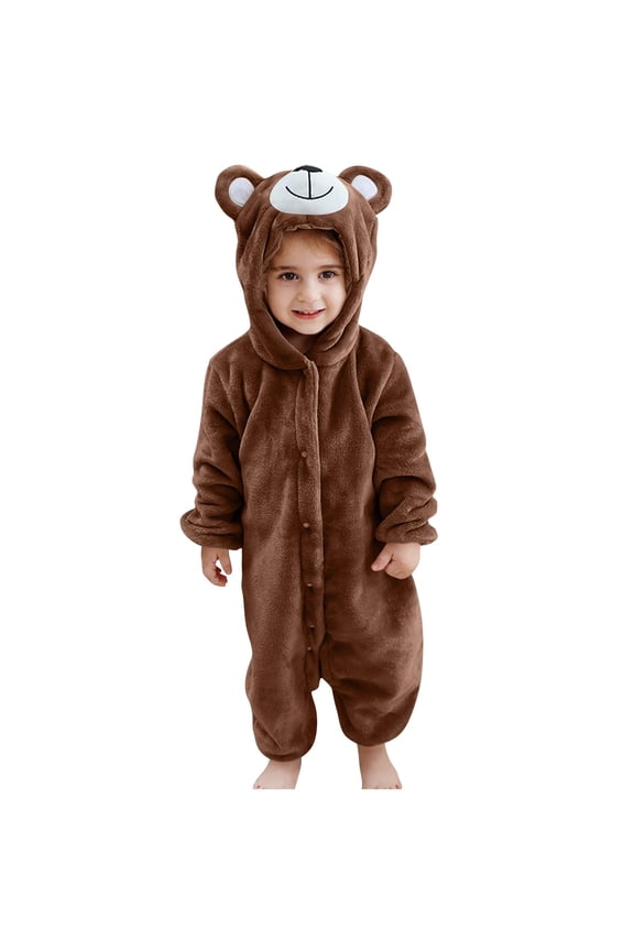 Toddler Baby Flannel Jumpsuit Cartoon Front Zip Hooded Romper Infant Girl Boy Winter Onesie Warm Sleepsuit for Night Sleep (3M-6Y)