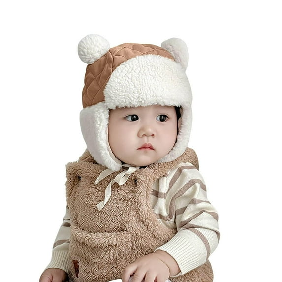 BFHHYA Toddler Baby Fleece Lined Winter Hat Ear Flap Beanies Cap for Boys Girls Winter Trooper Cap Unisex Kids Trapper Hat with Pom 3-5Y