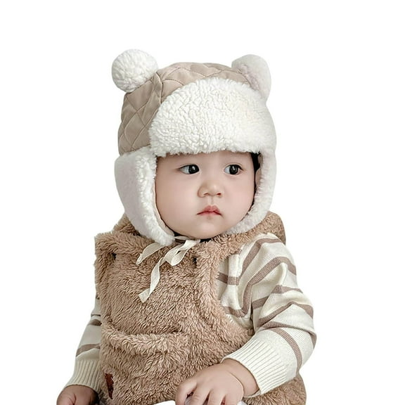 BFHHYA Toddler Baby Fleece Lined Winter Hat Ear Flap Beanies Cap for Boys Girls Winter Trooper Cap Unisex Kids Trapper Hat with Pom 3-5Y