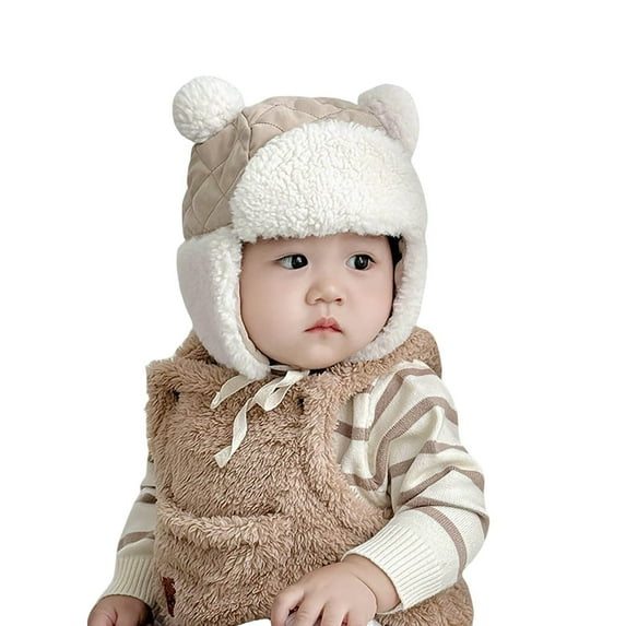 BFHHYA Toddler Baby Fleece Lined Winter Hat Ear Flap Beanies Cap for Boys Girls Winter Trooper Cap Unisex Kids Trapper Hat with Pom 3-5Y