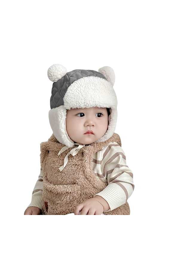 Toddler Baby Fleece Lined Winter Hat Ear Flap Beanies Cap for Boys Girls Winter Trooper Cap Unisex Kids Trapper Hat with Pom 3-5Y