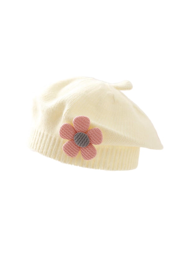 Toddler Baby Infant Beret Hat Little Girls Boys Winter Knitted Beanie Cap with Cute Flower for 3M-4Years