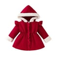 thumbnail image 1 of BFHHYA Toddler Girls Christmas Fleece-Lined Coat - Hooded Zip-Up Flutter Sleeves Jacket Ruffles Fall/Winter Outerwear for Holiday Photo Shoots (6M-3Y), 1 of 9