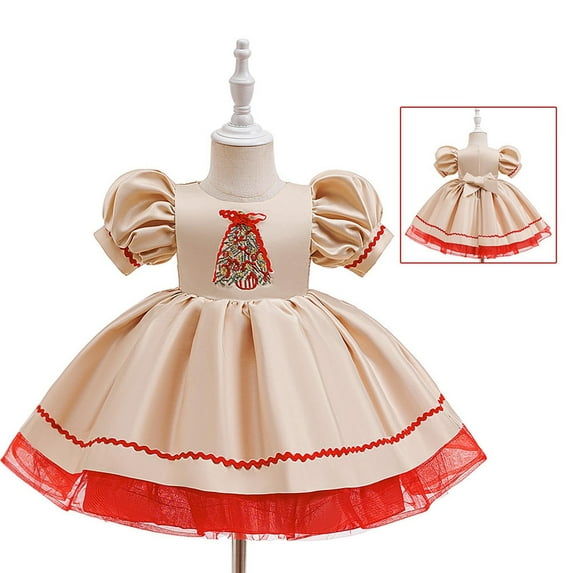 BFHHYA Toddler Girls Christmas Princess Dress Embroidered Puff Sleeve Tulle Tutu Skirt Wedding Flower Girl Dress for Weddings & Holiday (6M-3Y)