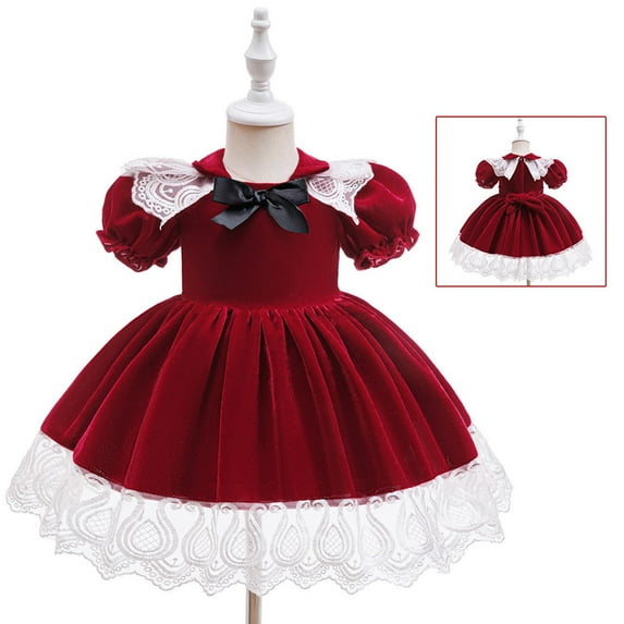 BFHHYA Toddler Girls Christmas Princess Dress Embroidered Puff Sleeve Tulle Tutu Skirt Wedding Flower Girl Dress for Weddings & Holiday (6M-3Y)