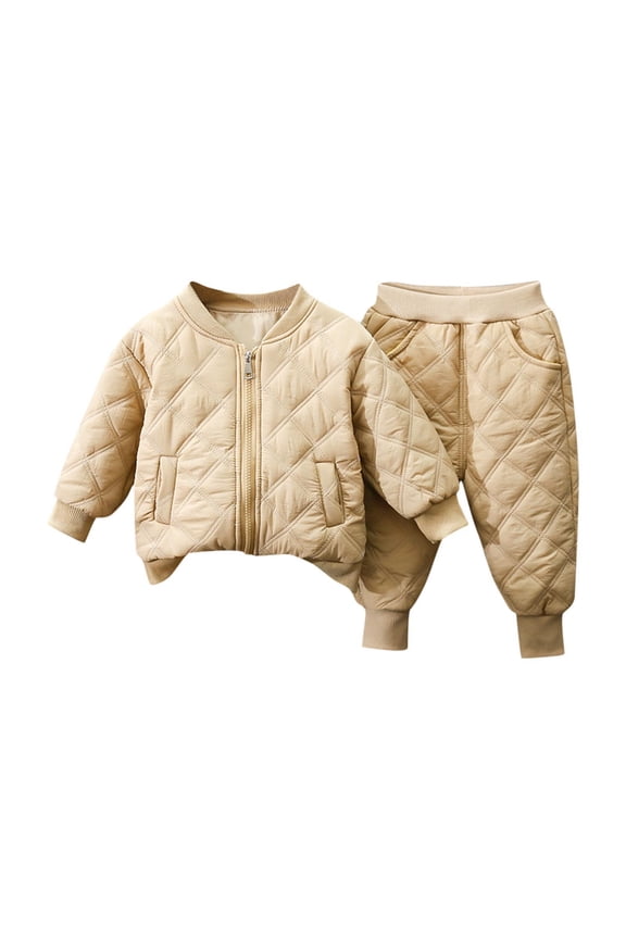 Toddlers (0-6Y) Boys Girls Puffer Jacket & Pants Set Fall Winter Zip-Up Baseball Jacket + Elastic-Waist Cuffed Pants Warm 2-Piece Outfit