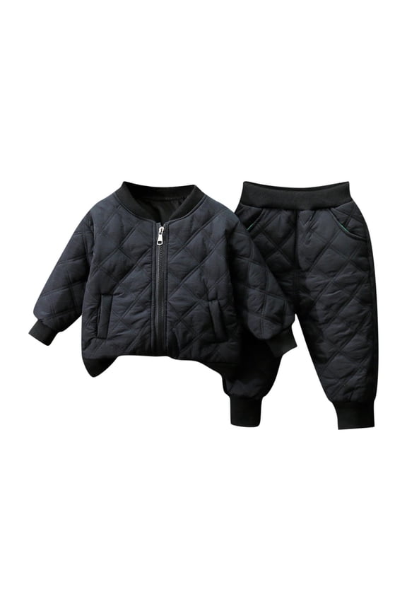 Toddlers (0-6Y) Boys Girls Puffer Jacket & Pants Set Fall Winter Zip-Up Baseball Jacket + Elastic-Waist Cuffed Pants Warm 2-Piece Outfit