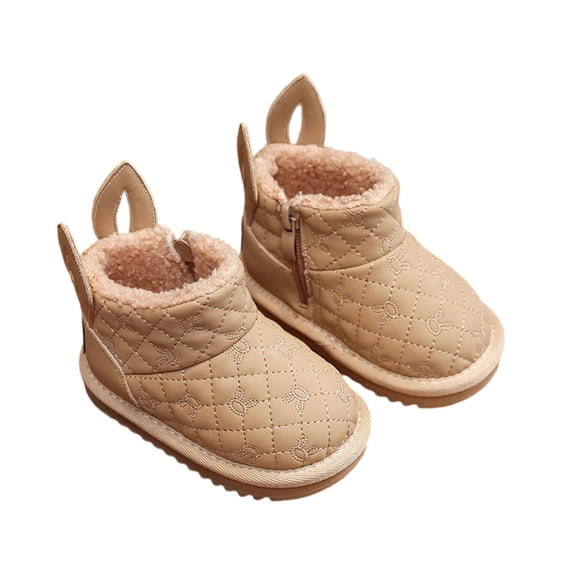BFHHYA Toddlers' Boys Girls Fleece-Lined Ankle Snow Boots Non-Slip Soft Sole First-Walker Shoes Side Zipper Warm Boots for Family Visits
