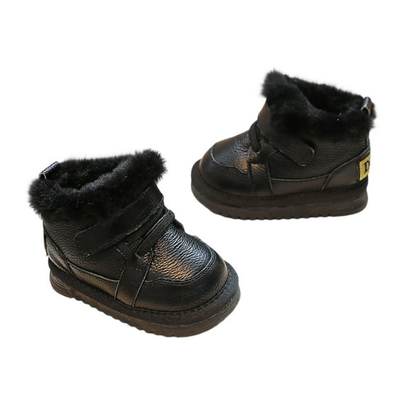BFHHYA Toddlers' Non-Slip Fleece-Lined Boots Boys Girls First-Walker Shoes Soft Sole Warm Snow Boots with Straps, for Winter Neighborhood Errands